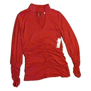 Bisou Bisou Michele Bohbot Womens 2XL Top Ruched Tango Crimson Red V Cutout NWT